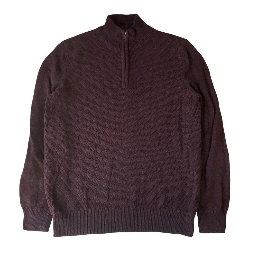 Calvin Klein Jeans Men Sweatshirt L Burgundy Herringbone Zipper Long Sleeve Mock